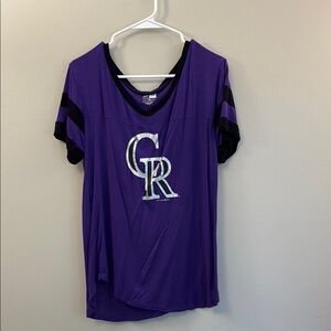 Colorado Rockies New Era Purple and Black Relaxed Jersey V- neck Tee